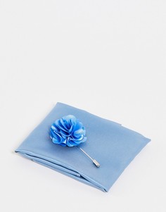 Булавка на лацкан пиджака с цветком и платок-паше Gianni Feraud-Голубой