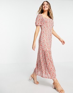 Платье макси с разрезом на бедре, пышными рукавами и цветочным принтом красного цвета In The Style x Jac Jossa-Многоцветный