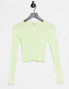 Лаймовый кроп-топ на пуговицах с длинными рукавами Topshop-Зеленый цвет
