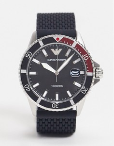 Мужские дайверские часы с силиконовым ремешком черного цвета Emporio Armani-Черный