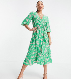 Зеленое платье миди с запахом и цветочным принтом New Look Tall-Зеленый цвет