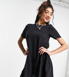Свободное платье мини из черного выбеленного денима в винтажном стиле с оборкой по нижнему краю Wednesdays Girl-Черный