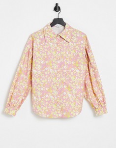 Оversized-рубашка с рукавами-фонариками и цветочным принтом в стиле ретро Lost Ink-Multi