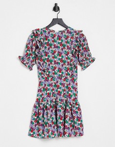 Платье мини с оборкой спереди и цветочным принтом Influence-Multi