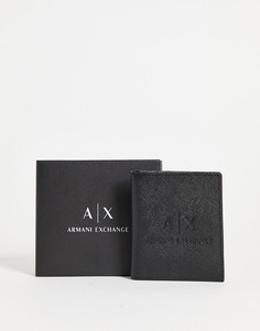 Черная кожаная визитница с тисненым логотипом Armani Exchange-Черный цвет