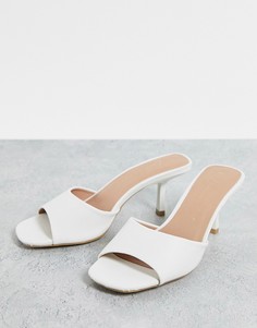 Белые мюли на каблуке с квадратным носком New Look-Белый