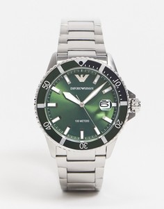 Мужские дайверские часы-браслет серебристого цвета Emporio Armani-Серебристый
