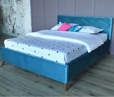 Мягкая кровать Monika БП/М ткань Синий 1,6м Bravo