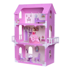Игровой домик KRASATOYS Коттедж Екатерина бело-розовый с мебелью для кукол (розовый)