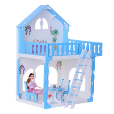 Игровой домик KRASATOYS Mарина бело-голубой с мебелью для кукол (голубой)
