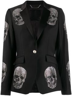 Philipp Plein блейзер с декором Skull из стразов