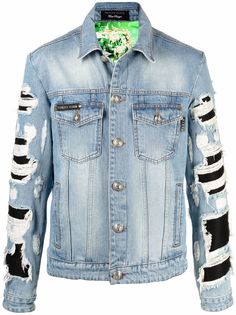 Philipp Plein джинсовая куртка с эффектом потертости и принтом