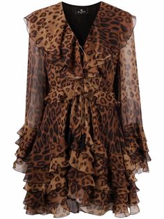 ETRO платье с оборками и леопардовым принтом