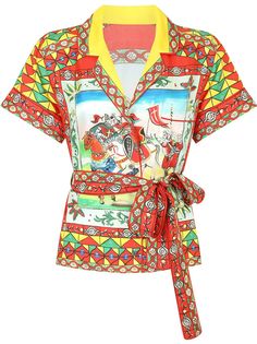 Dolce & Gabbana шелковая рубашка с поясом и графичным принтом