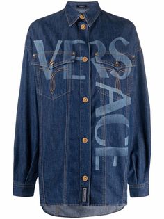 Versace джинсовая рубашка с орнаментом Greca