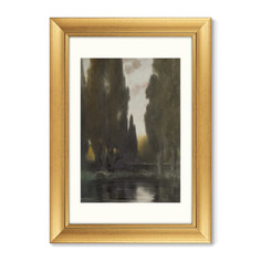 Репродукция картины в раме in the pontine marshes , 1900г. (картины в квартиру) коричневый 50x70 см.