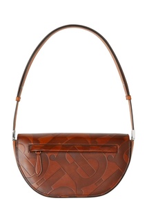 Компактная коричневая сумка из кожи с монограммами Olympia Burberry
