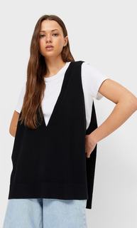 Stradivarius Жилет Оверсайз С V-Образным Вырезом Черный M