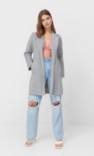 Stradivarius Пальто Из Трикотажной Ткани С Начёсом Серый Средний M