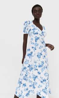 Stradivarius Платье Миди С Цветочным Принтом Синий S