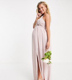 Серовато-бежевое плиссированное платье макси для подружки невесты TFNC Maternity-Розовый цвет