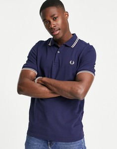 Темно-синее поло с розовой отделкой на воротнике Fred Perry-Темно-синий