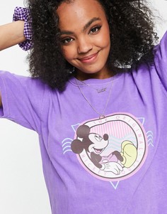 Выбеленная в винтажном стиле oversized-футболка с принтом Микки Мауса Daisy Street-Фиолетовый цвет