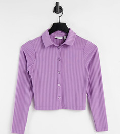 Сиреневая приталенная рубашка в рубчик в стиле 90-х ASOS DESIGN Petite-Фиолетовый цвет