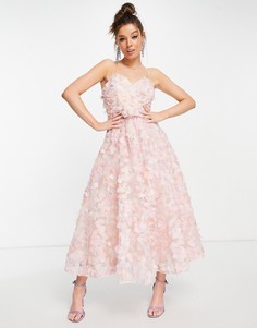 Розовое платье миди с декоративной отделкой в 3D Forever U-Розовый цвет