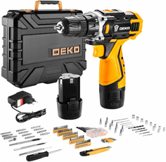 Аккумуляторная дрель-шуруповерт DEKO DKCD12 FU-Li + 193 аксессуара (063-4139)