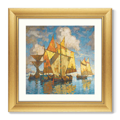 Репродукция картины в раме fishing boats in the lagoon, venice 1941г. (картины в квартиру) желтый 61x61 см.