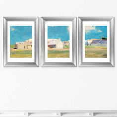 Картина breton village 1890г. набор из 3-х картин (картины в квартиру) голубой 51x71 см.