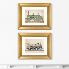 Набор из 2-х репродукций картин в раме hercules locomotive 1843г. (картины в квартиру) бежевый 51x41 см.