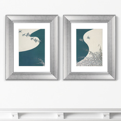 Набор из 2-х репродукций картин в раме birds from momoyogusa-flowers 1909г. (картины в квартиру) серый 41x51 см.