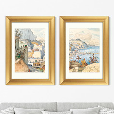 Набор из 2-х репродукций картин в раме a view of capri , 1927г. (картины в квартиру) бежевый 50x70 см.