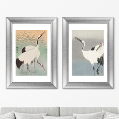Набор из 2-х репродукций картин в раме two cranes , 1925. (картины в квартиру) серый 50x70 см.