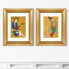 Набор из 2-х репродукций картин в раме пилигрим из мешхеда, персия , 1598г. (картины в квартиру) желтый 40x50 см.
