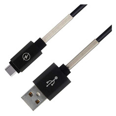 Кабель GAL 2407BK, USB Type-C (m) - USB (m), 1м, плоский, в оплетке, 2A, черный