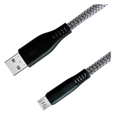 Кабель GAL 2636, micro USB (m) - USB (m), 1м, плоский, в оплетке, 2A, серебристый