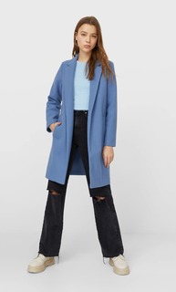 Stradivarius Пальто Из Трикотажной Ткани С Начёсом Синий S