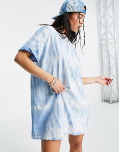 Голубая футболка-платье в стиле oversized с принтом тай-дай Bershka-Голубой