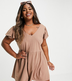 Свободный ромпер рыжего цвета с оборками на рукавах ASOS DESIGN Curve-Коричневый цвет