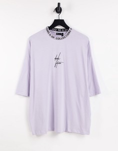Сиреневая oversized-футболка с отделкой с логотипом на вороте ASOS DARK FUTURE-Фиолетовый цвет