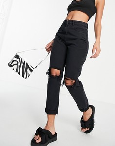 Черные выбеленные джинсы в винтажном стиле со рваной отделкой Parisian-Черный цвет