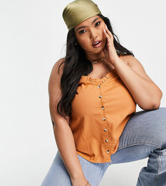 Топ абрикосового цвета на бретелях и на пуговицах с оборками ASOS DESIGN Curve-Бесцветный