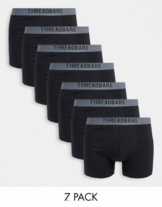 Набор из 7 черных боксеров с серым поясом Threadbare Warden-Черный цвет