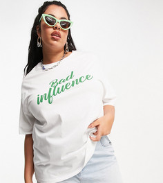 Белая футболка с надписью "Bad Influence" ASOS DESIGN Curve-Белый