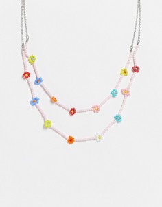 Ожерелье в несколько рядов с цветочными бусинами Pieces-Multi