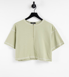 Зеленая укороченная футболка с короткой молнией и контрастной строчкой (от комплекта) Missguided-Зеленый цвет