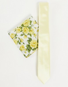 Комплект из платка для нагрудного кармана с принтом «либерти» и однотонного галстука Gianni Feraud-Желтый